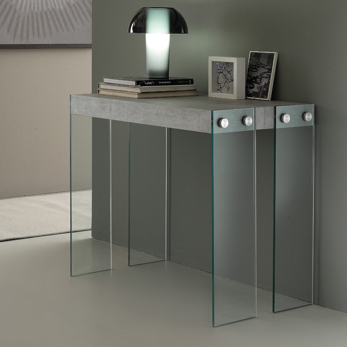 Tavolo consolle allungabile Skim in vetro e legno