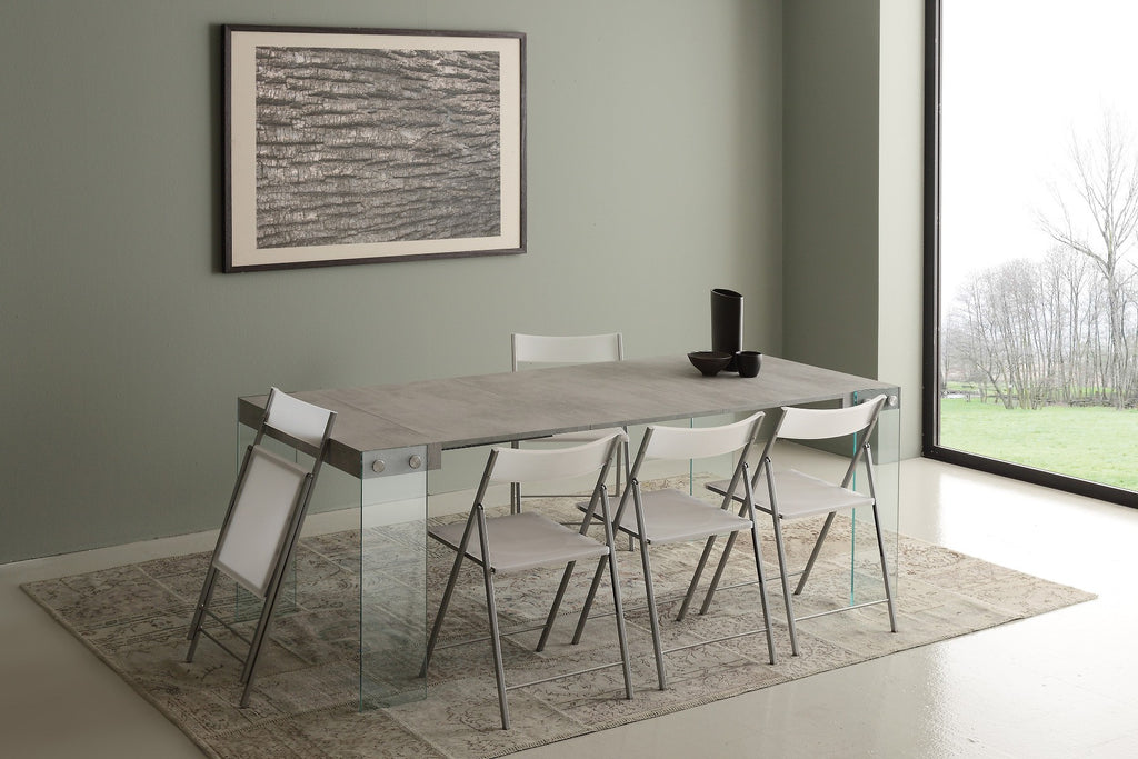 Tavolo consolle allungabile Skim in vetro e legno