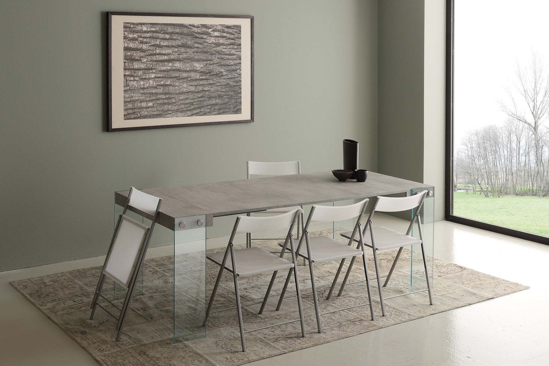 Tavolo consolle allungabile Skim in vetro e legno