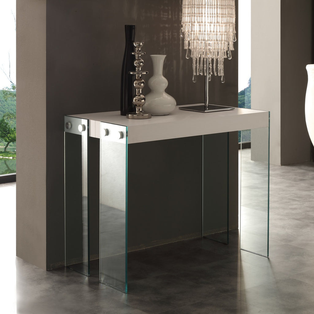 Tavolo consolle allungabile Skim in vetro e legno