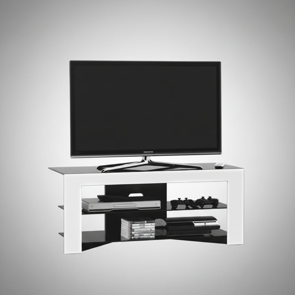 Mobile porta TV design Trix in legno bianco e vetro