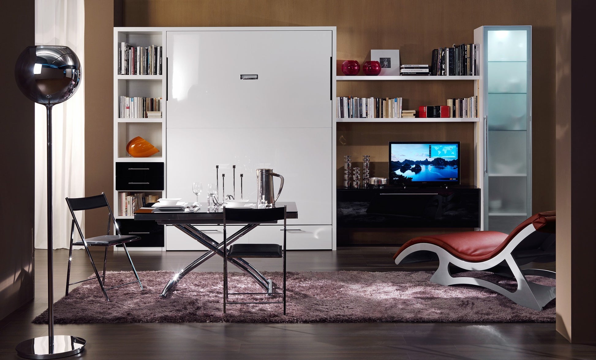 Letto matrimoniale verticale a scomparsa con cassettoni Pratico