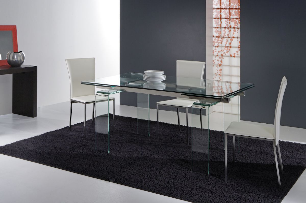Tavolo allungabile in vetro trasparente Evident