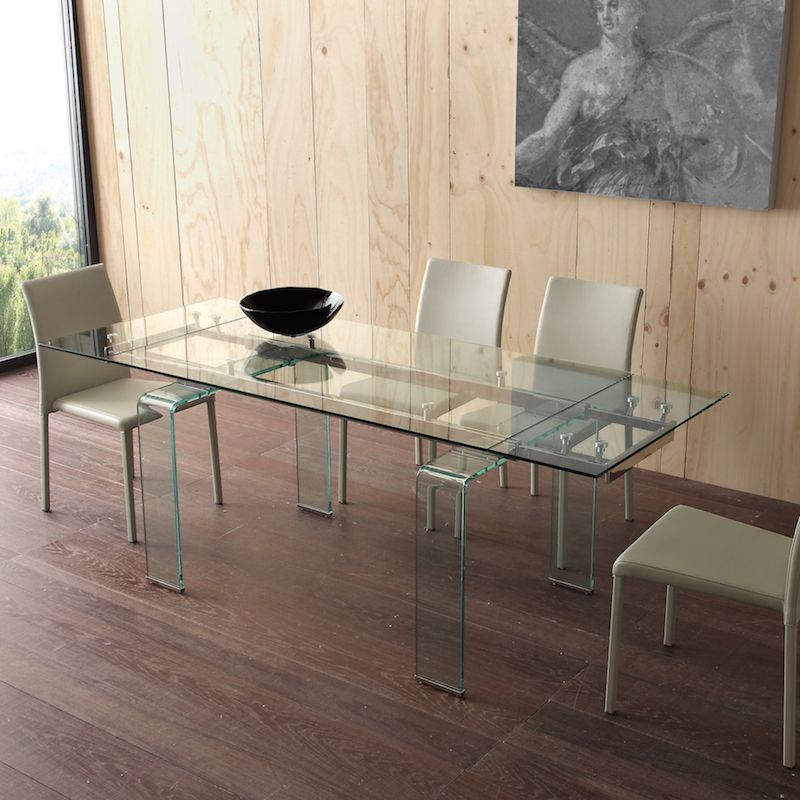 Tavolo allungabile Evident Mini in vetro trasparente