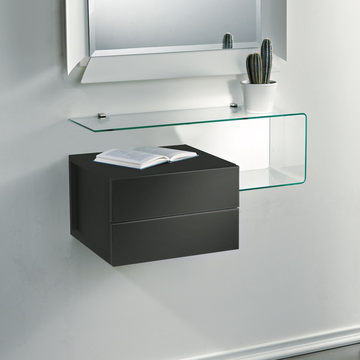 Pensile cassettiera a parete in laminato design moderno Unit