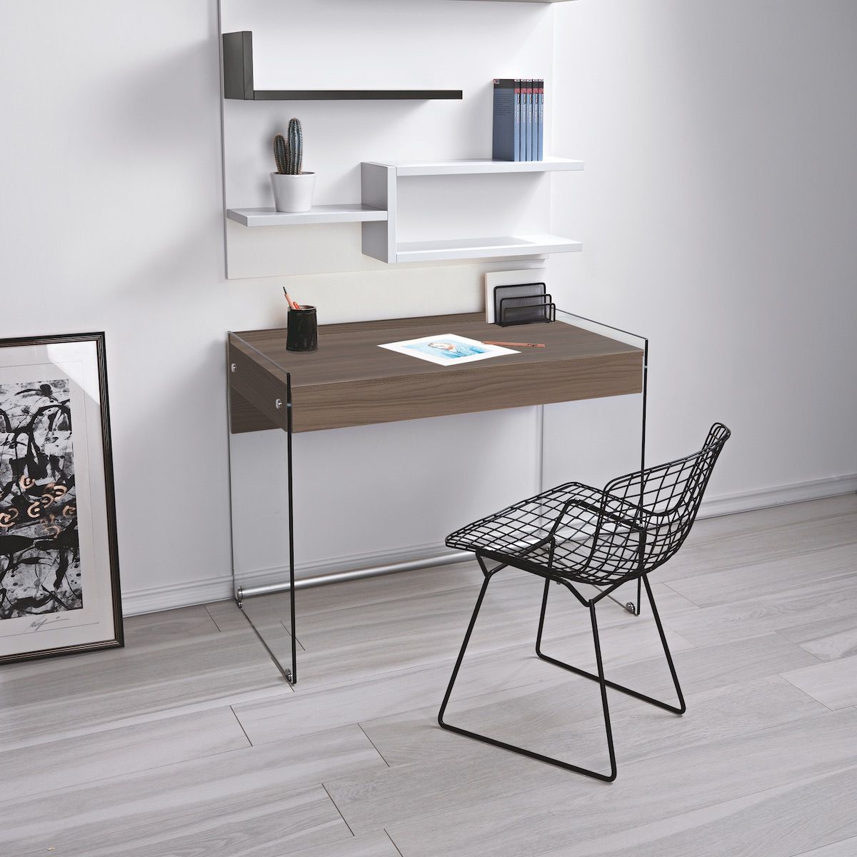 Scrivania per computer Studeo in vetro e laminato