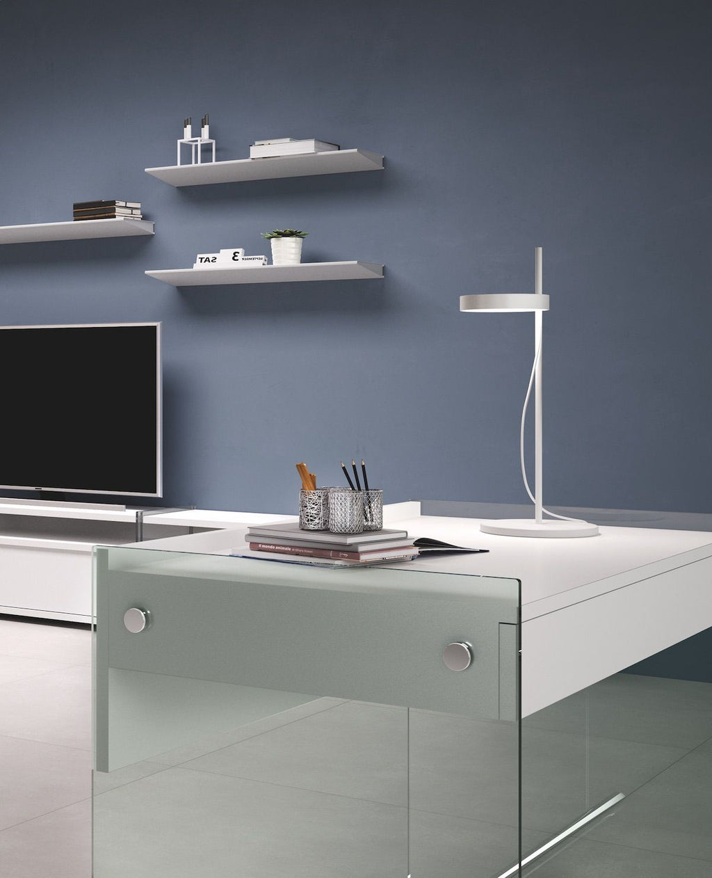 Scrivania per computer Studeo in vetro e laminato