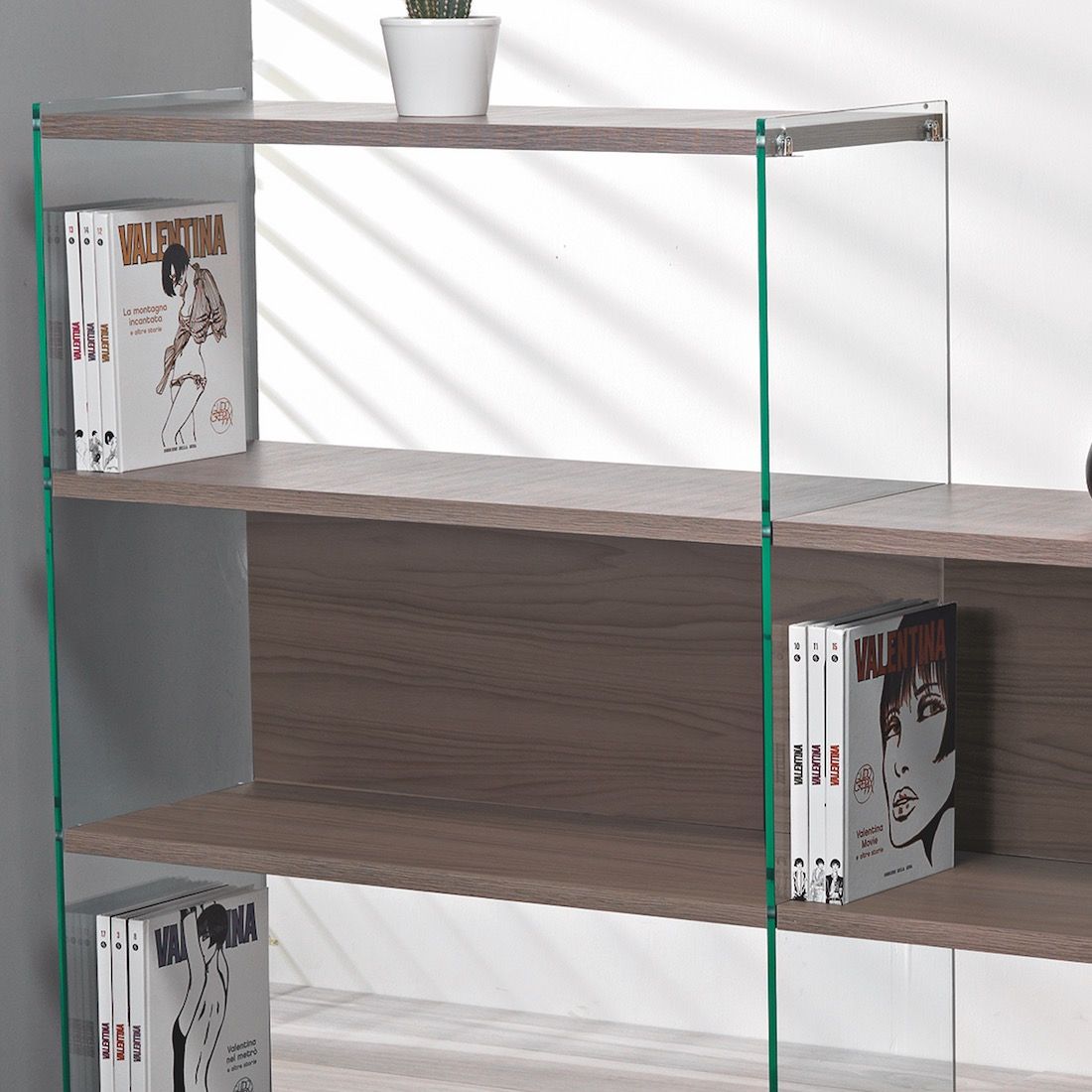 Libreria design Tibor10 divisoria in laminato e vetro