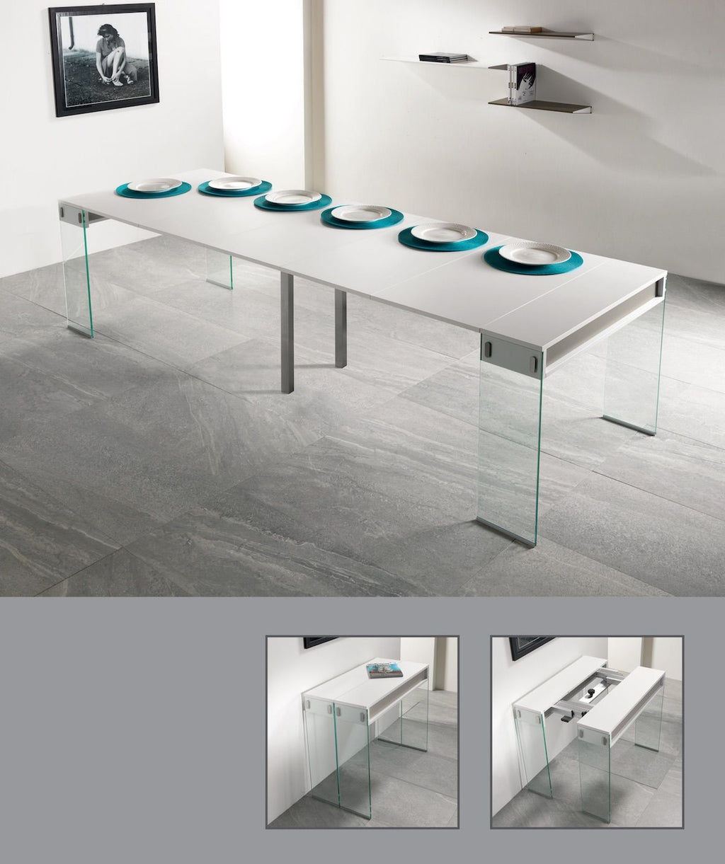 Tavolo consolle allungabile Ronny Big in vetro e laminato