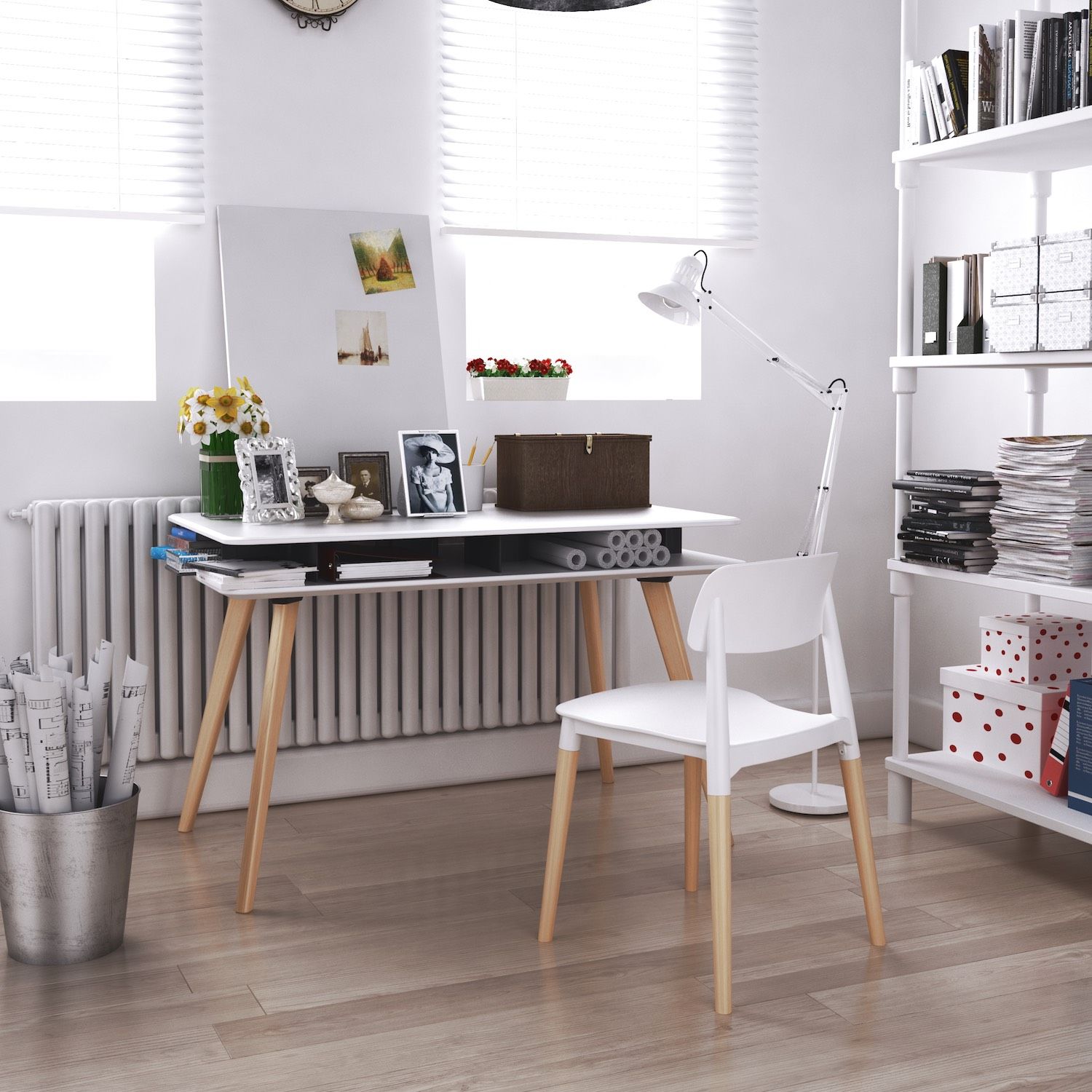 Scrivania design nordico con ripiano Keimo