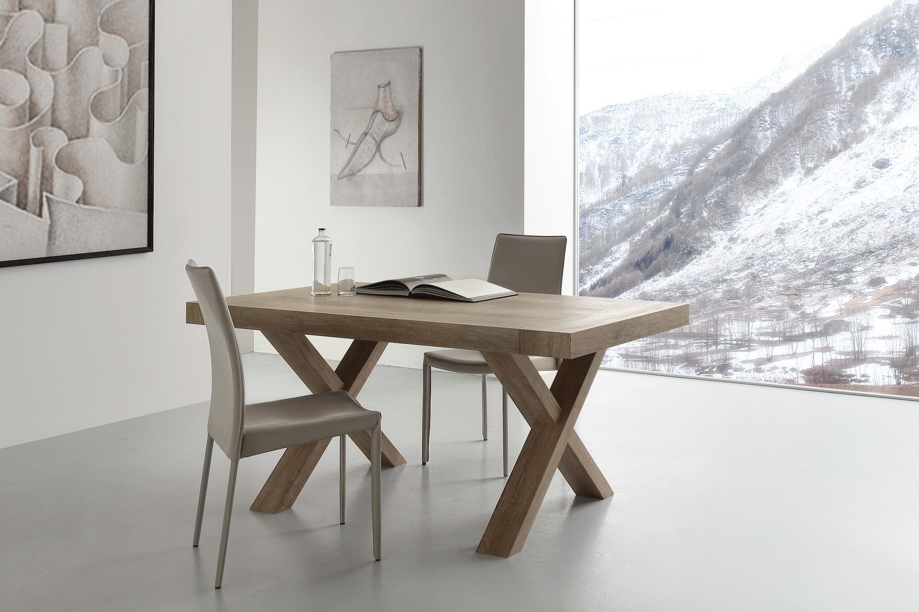 Tavolo allungabile Aras in nobilitato bianco e rovere