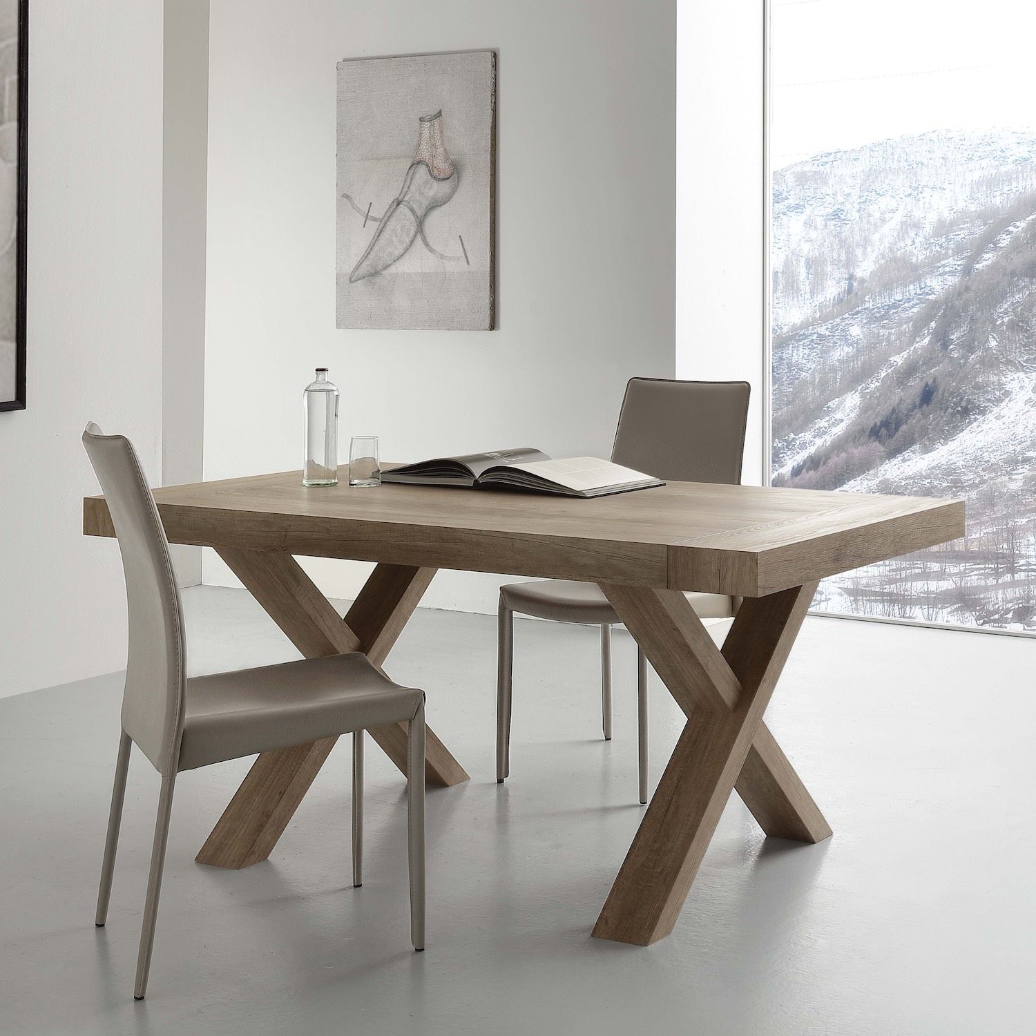 Tavolo allungabile Aras in nobilitato bianco e rovere