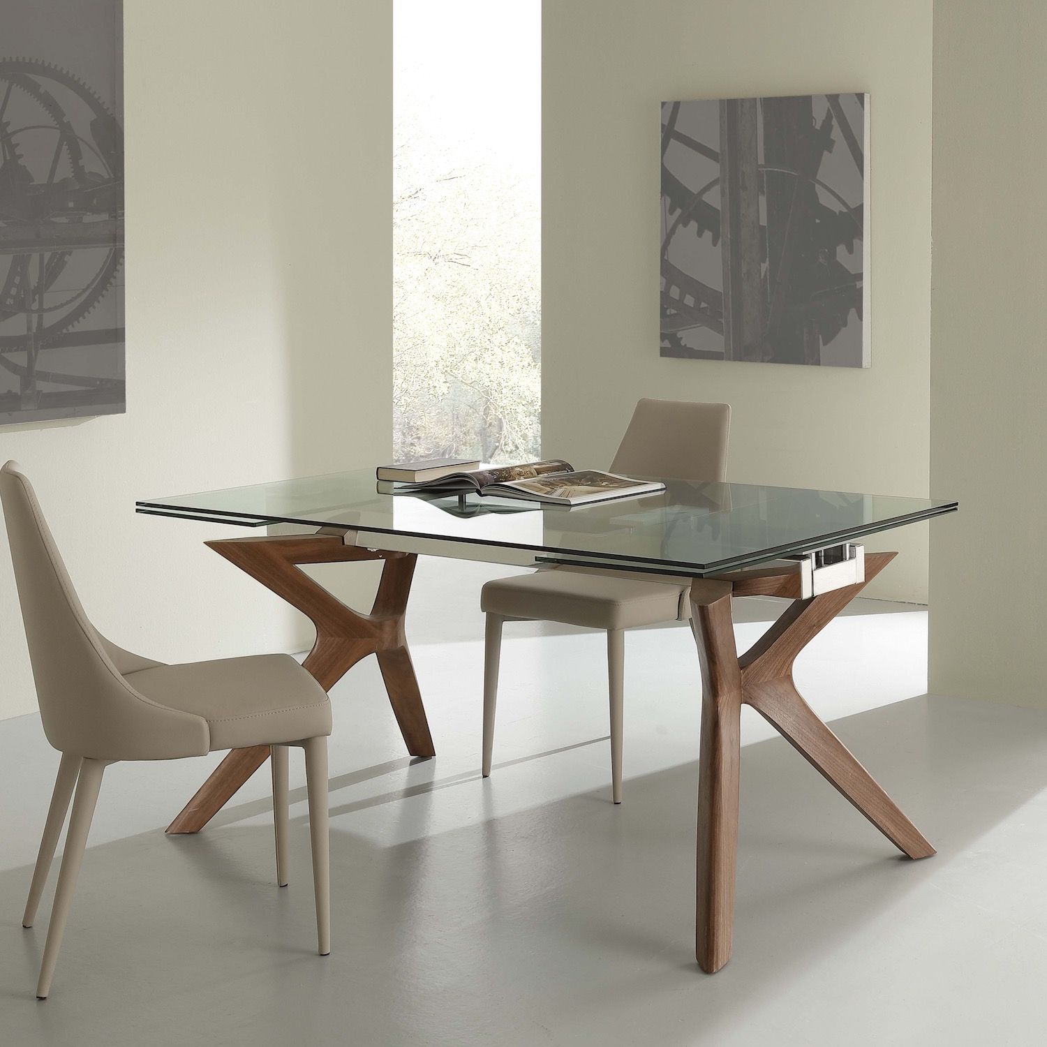 Tavolo allungabile Nicklas in acciaio vetro legno 160x90cm