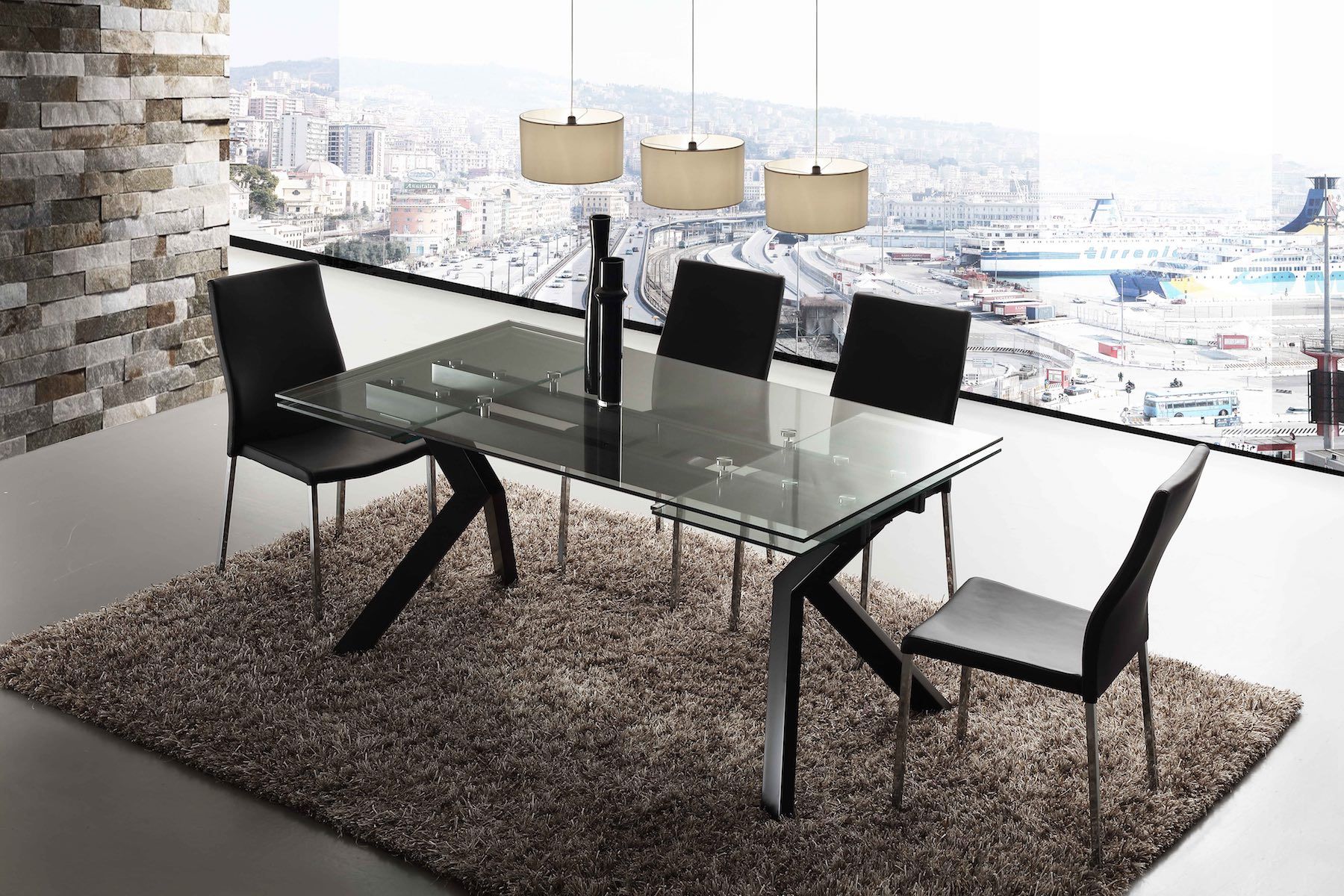 Tavolo allungabile moderno Mats in metallo e vetro