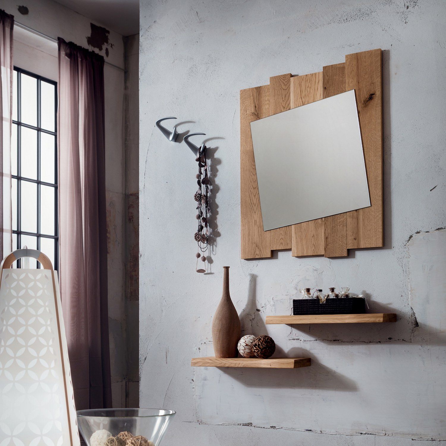 Mobili per ingresso con specchio mensole appendiabiti Elias 1