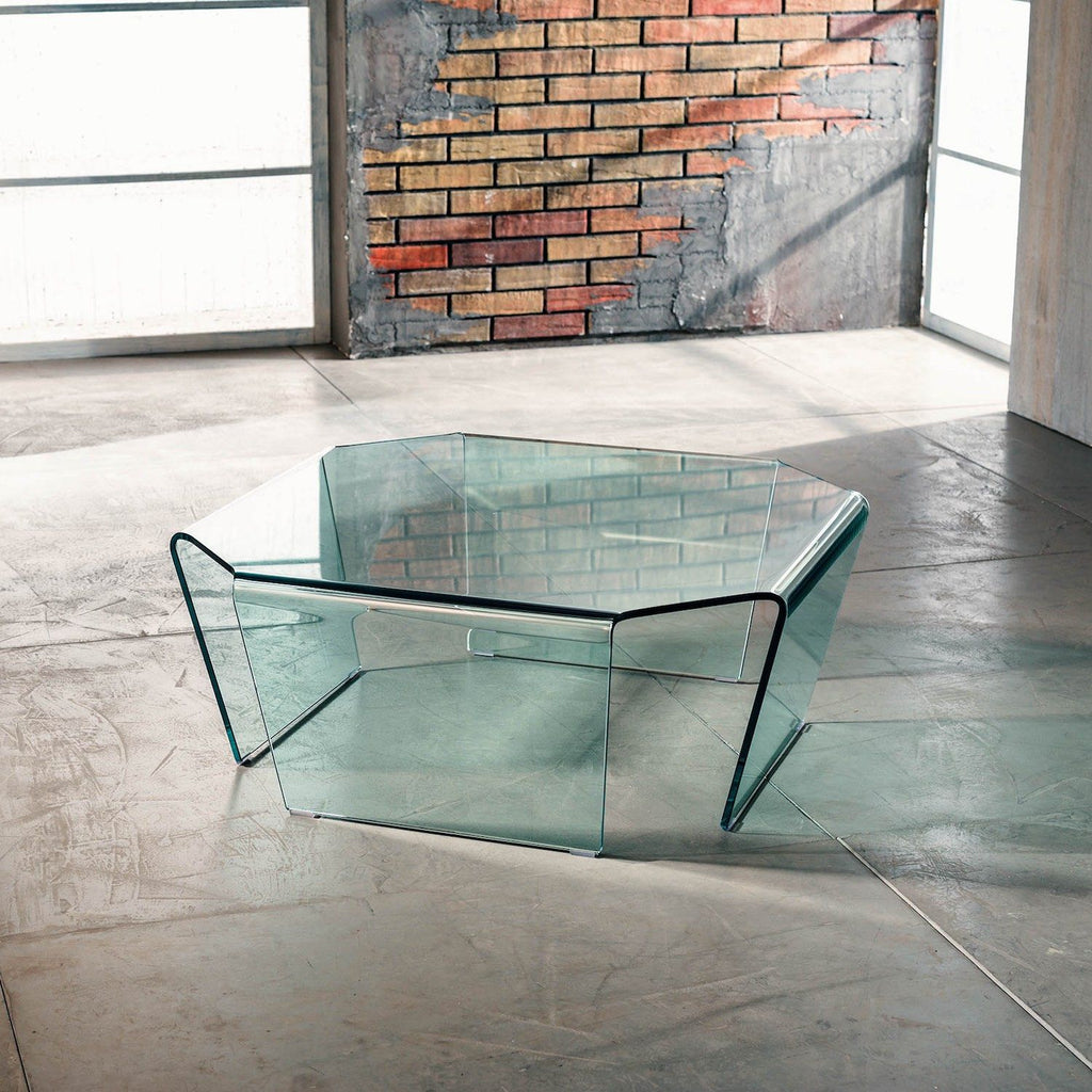 Tavolino quadrato da salotto Telford in vetro curvato