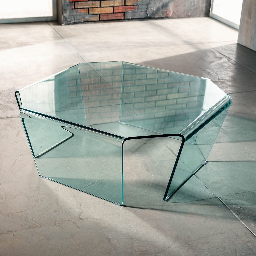 Tavolino quadrato da salotto Telford in vetro curvato