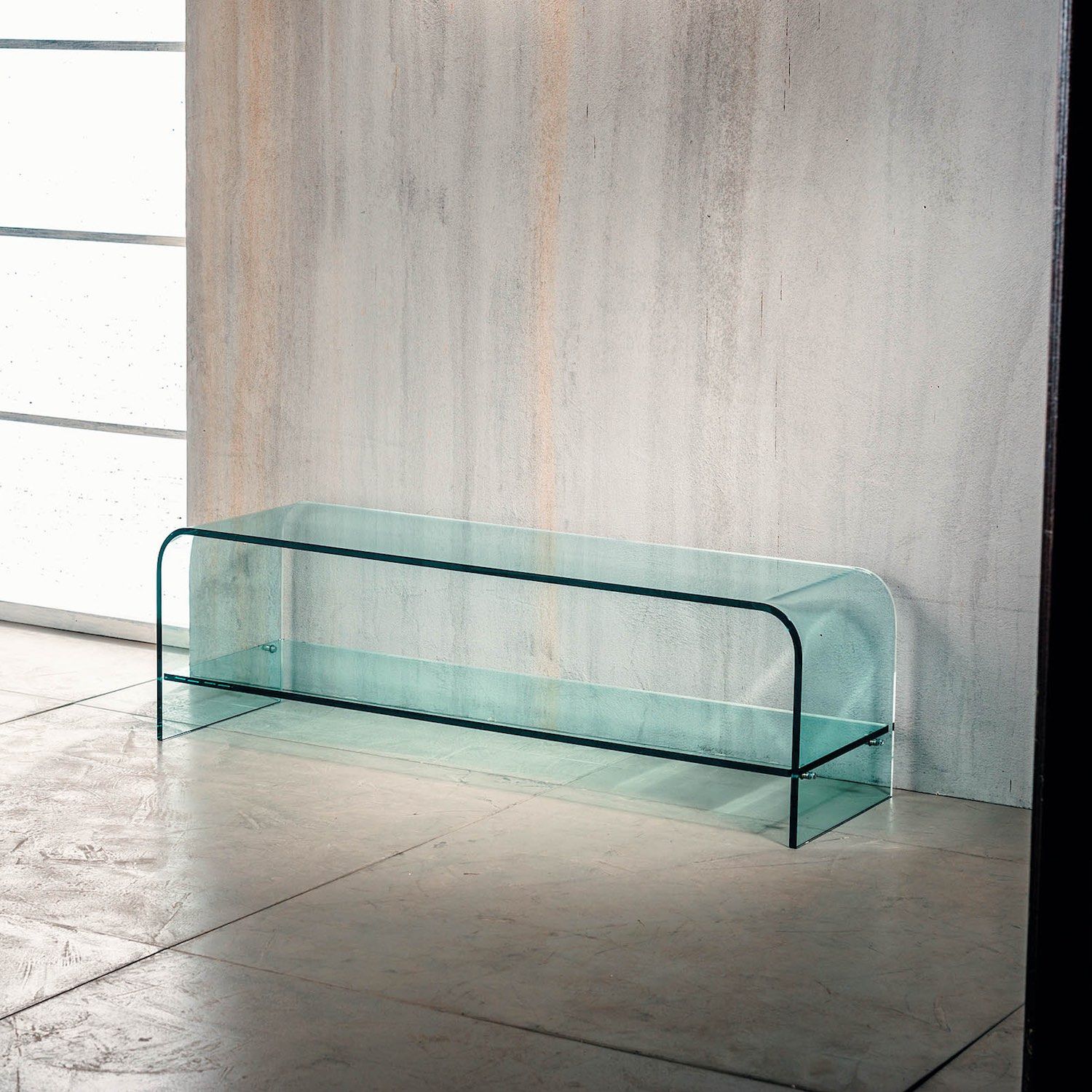 Tavolino porta TV in vetro curvato Katie