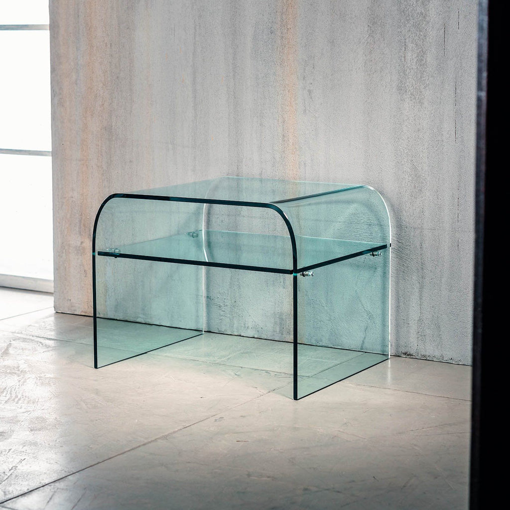 Comodino in vetro curvato temperato Ruben