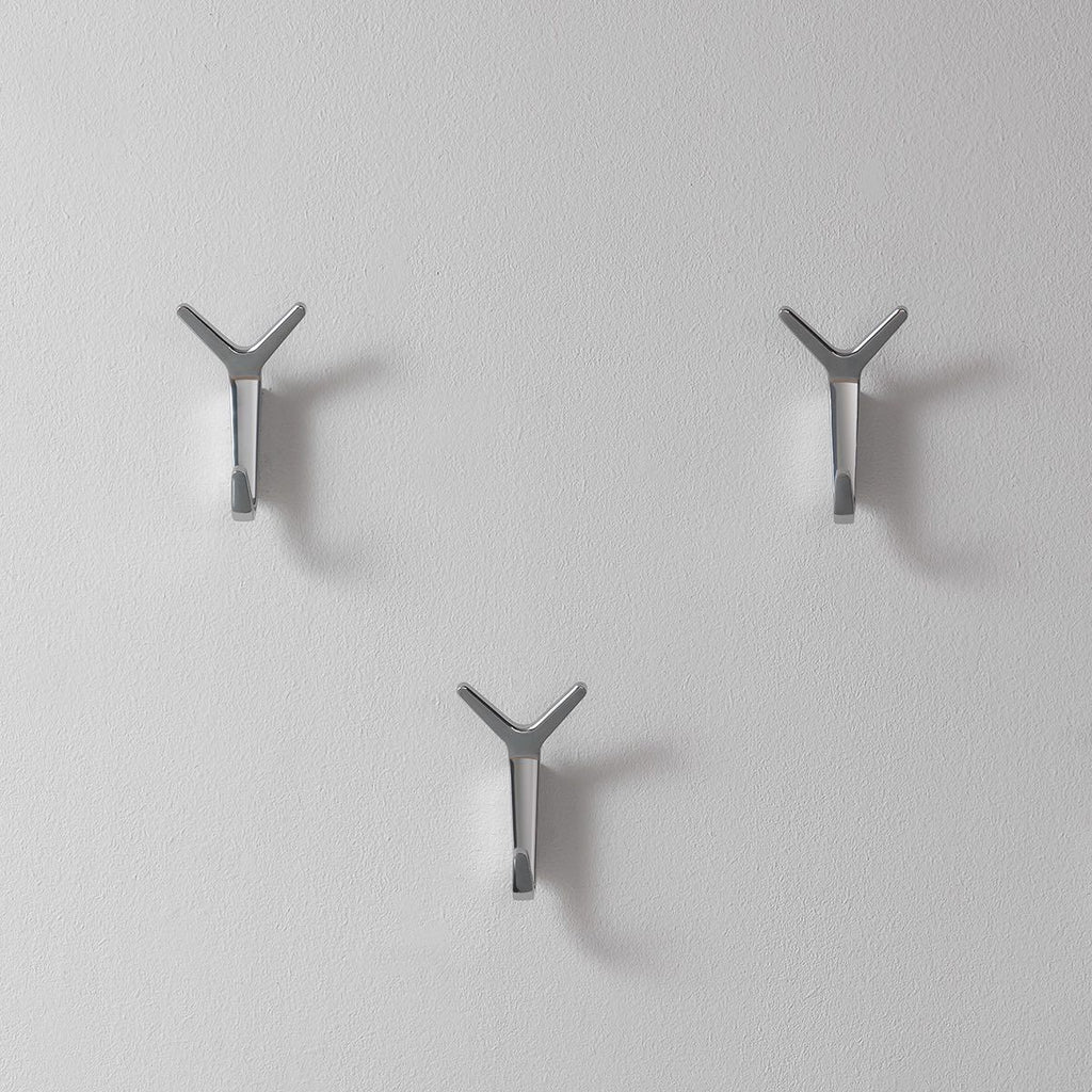 Set 4 ganci appendiabito da parete in alluminio lucido Ellis