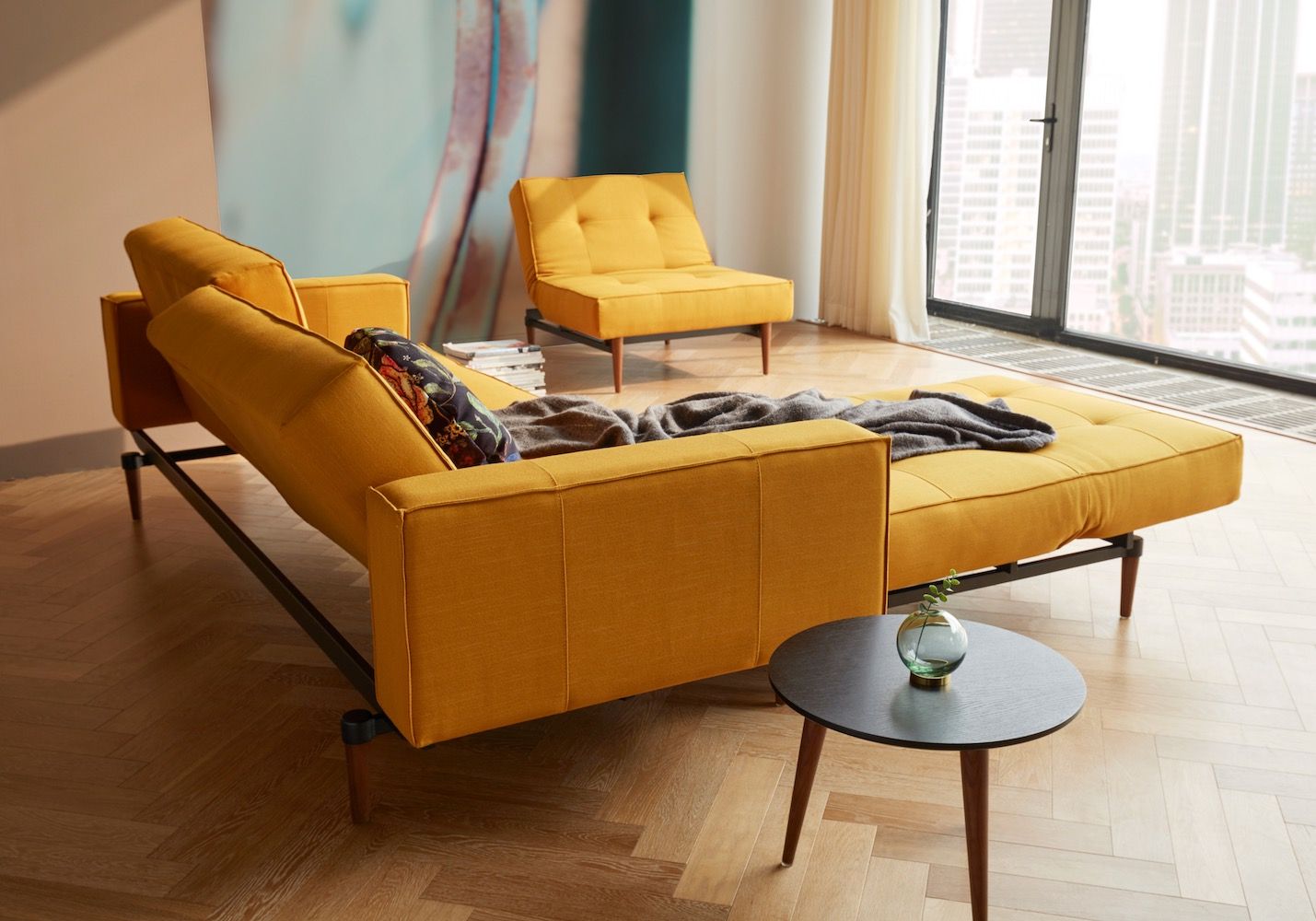 Divano letto una piazza e mezza con braccioli e materasso a molle Splitback