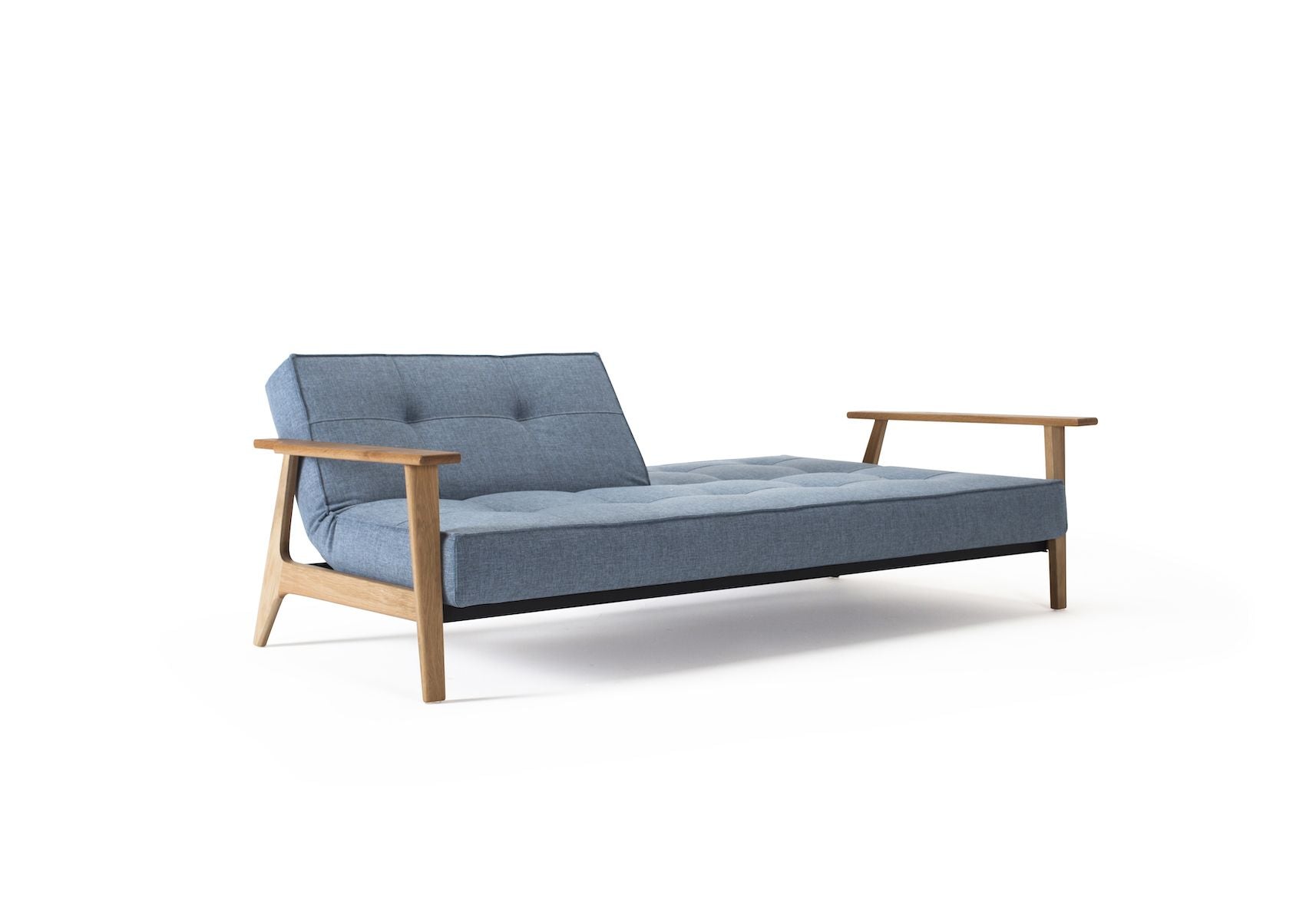 Divano letto con braccioli in legno e materasso a molle SplitBack Frej - 525 Mixed Dance Light Blue