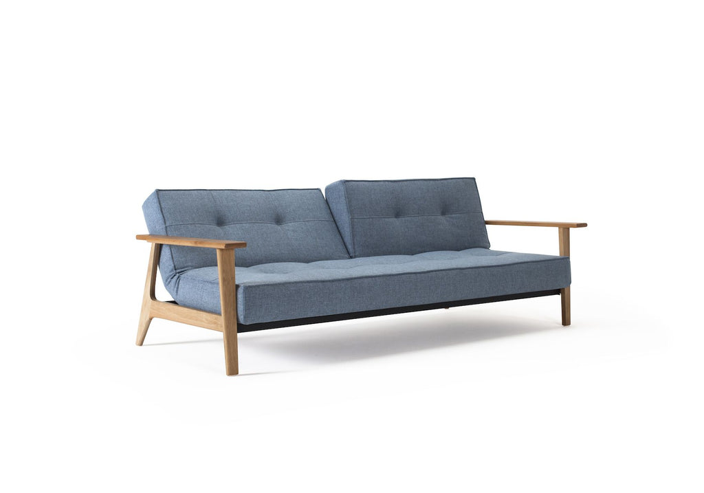 Divano letto con braccioli in legno e materasso a molle SplitBack Frej - 525 Mixed Dance Light Blue