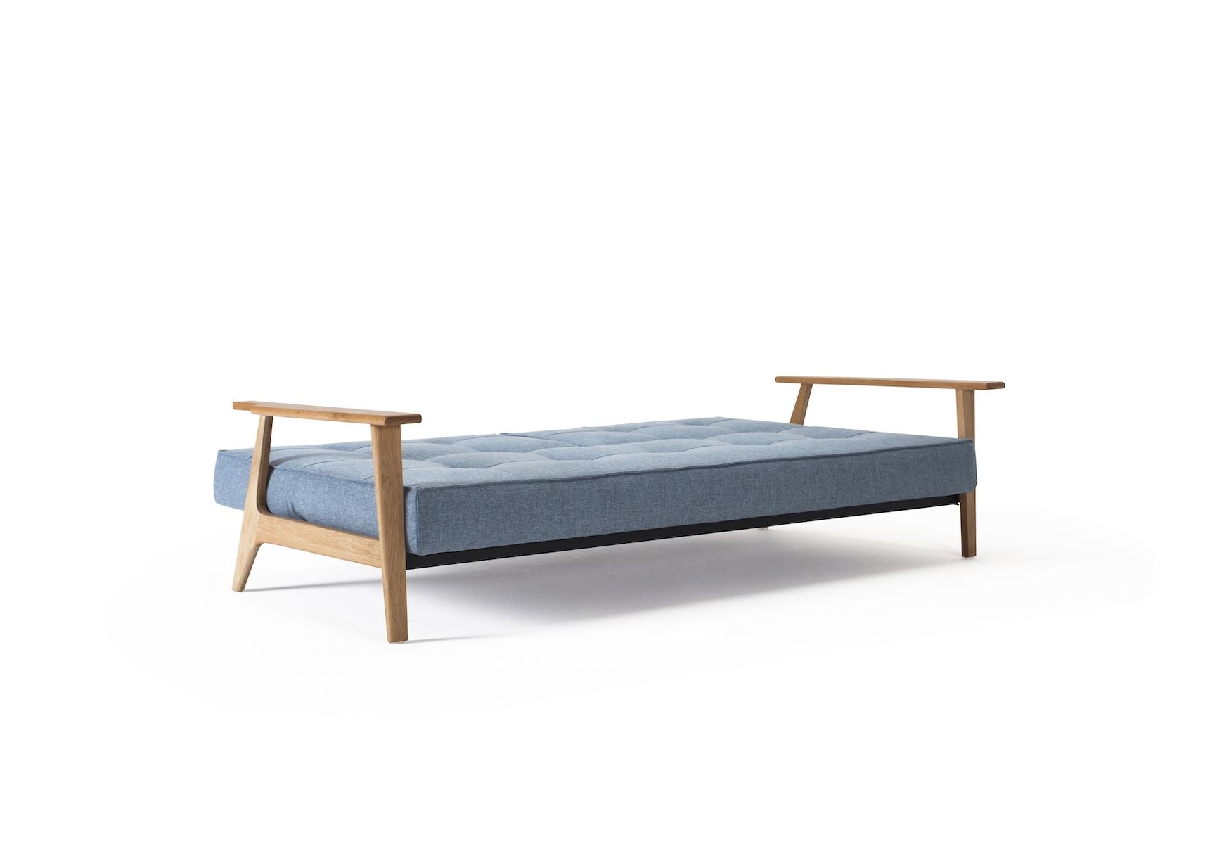 Divano letto con braccioli in legno e materasso a molle SplitBack Frej - 525 Mixed Dance Light Blue