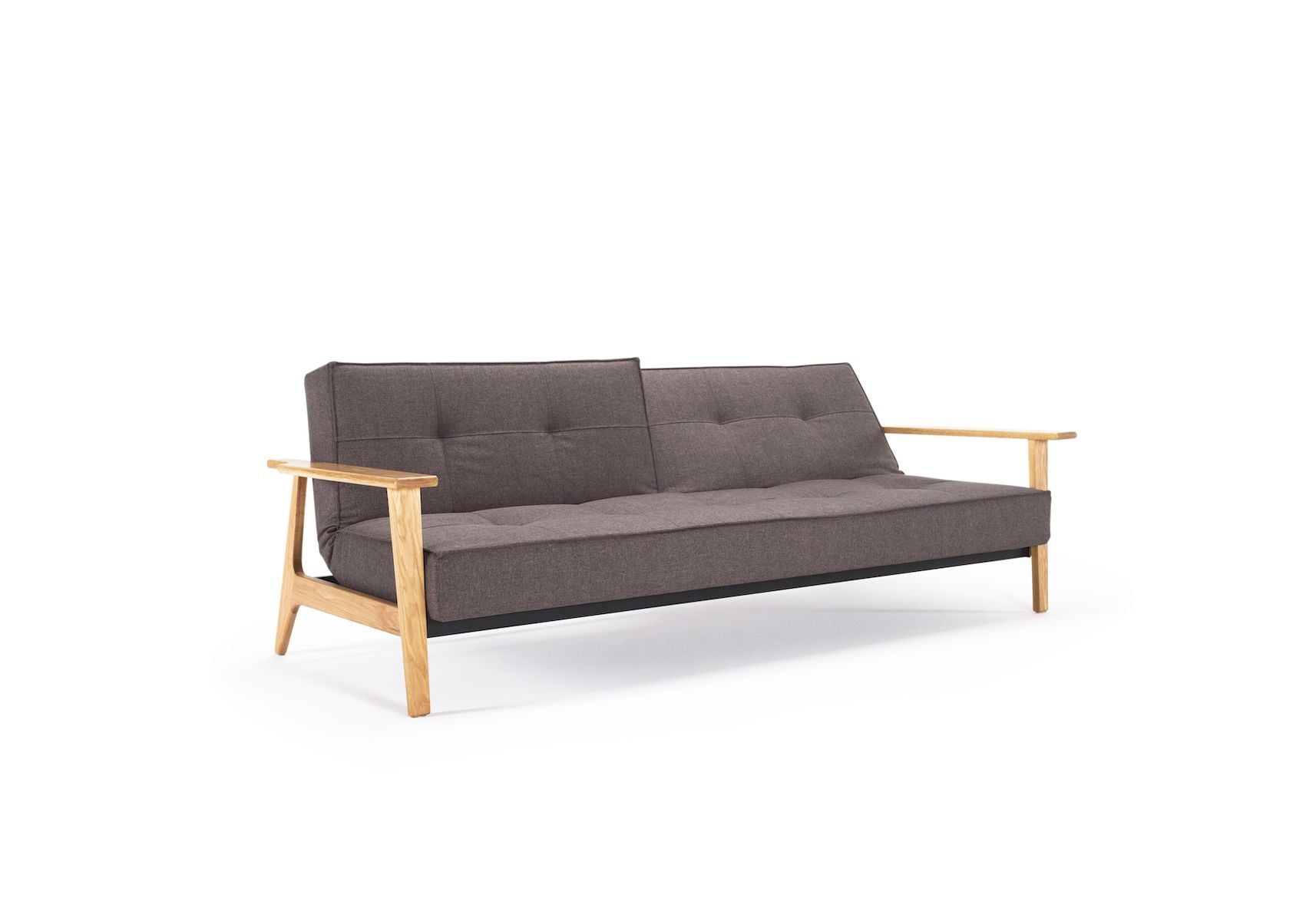 Divano letto con braccioli in legno e materasso a molle SplitBack Frej - 216 Flashtex Dark Grey