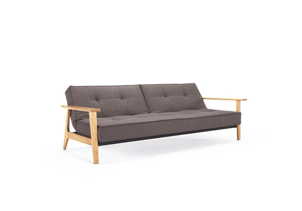 Divano letto con braccioli in legno e materasso a molle SplitBack Frej - 216 Flashtex Dark Grey