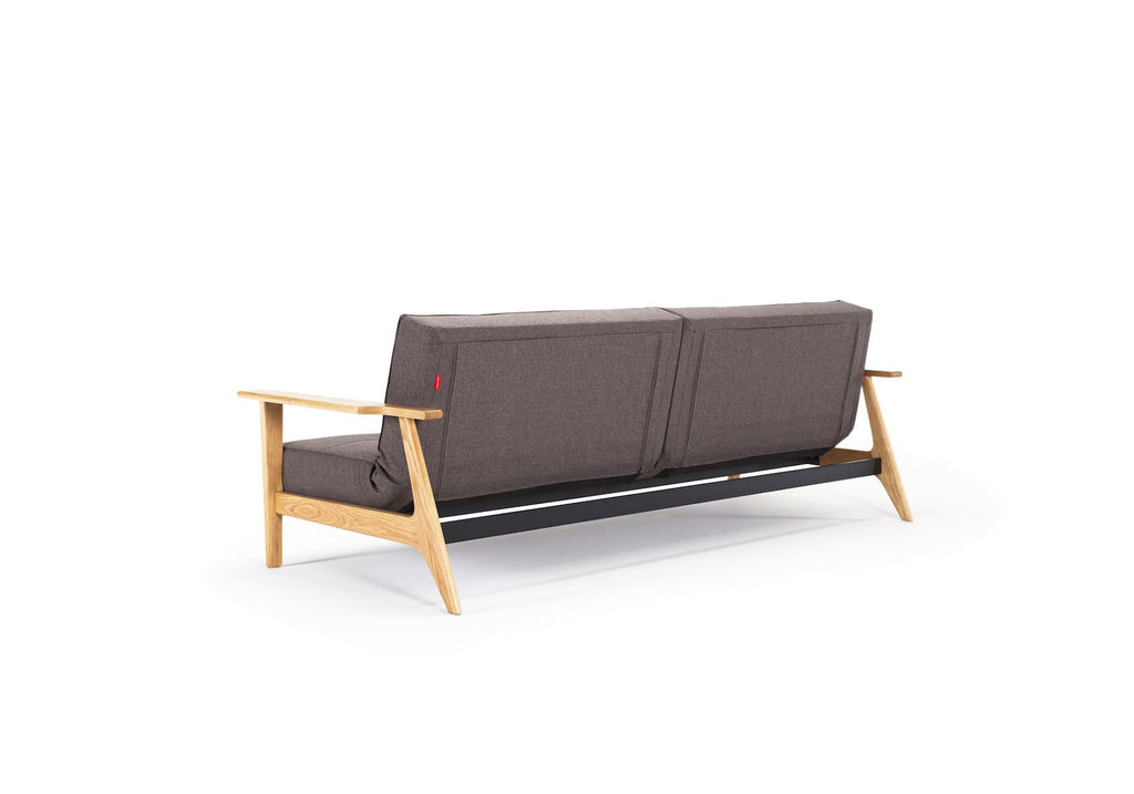 Divano letto con braccioli in legno e materasso a molle SplitBack Frej - 216 Flashtex Dark Grey
