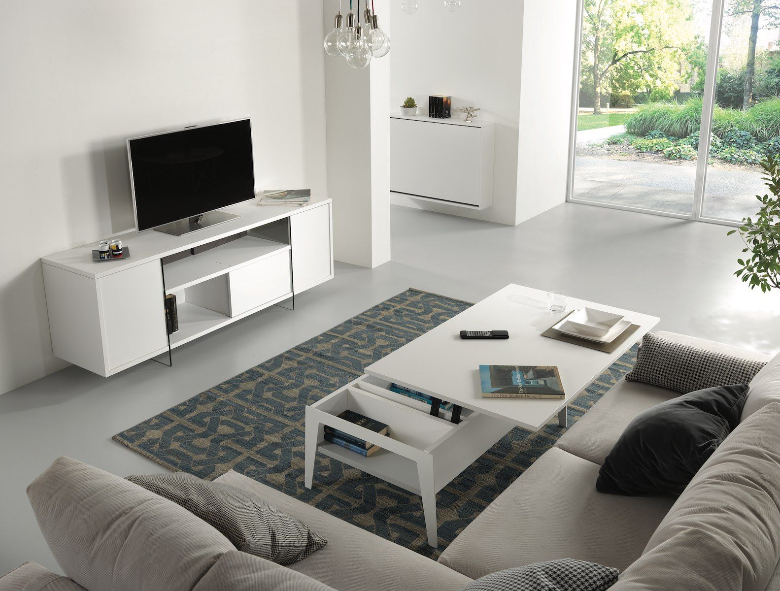 Tavolino da salotto con piano alzabile e contenitore Mintar