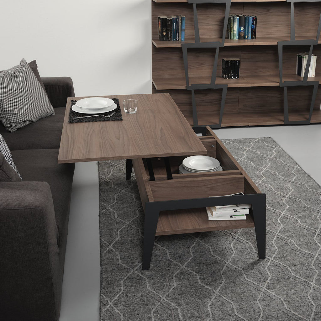 Tavolino da salotto con piano alzabile e contenitore Mintar