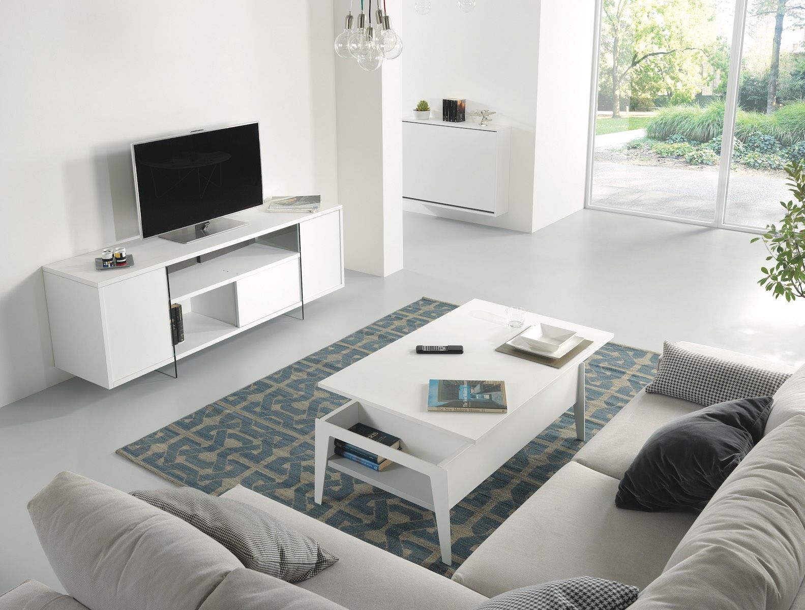 Tavolino da salotto con piano alzabile e contenitore Mintar