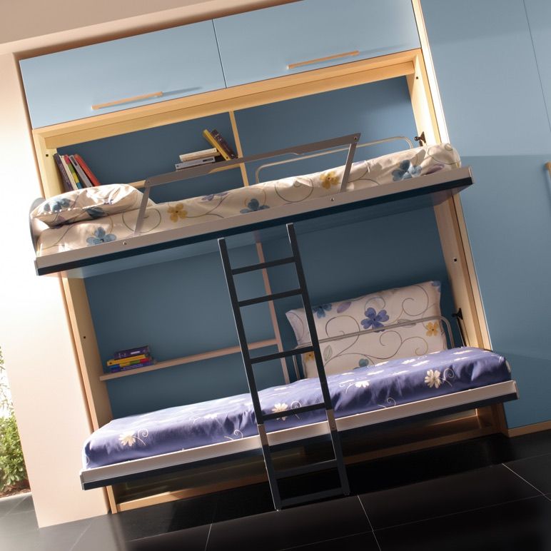 Letto a castello a scomparsa con scaletta per cameretta bimbi Vagone