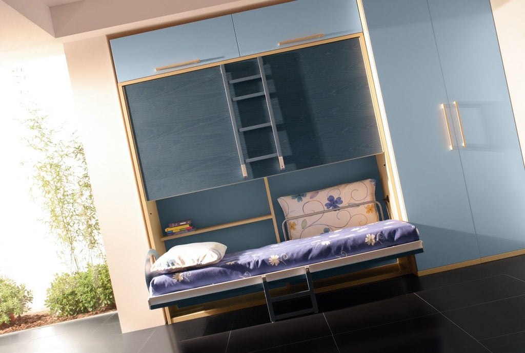 Letto a castello a scomparsa con scaletta per cameretta bimbi Vagone