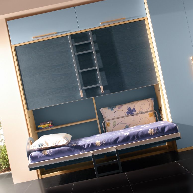 Letto a castello a scomparsa con scaletta per cameretta bimbi Vagone