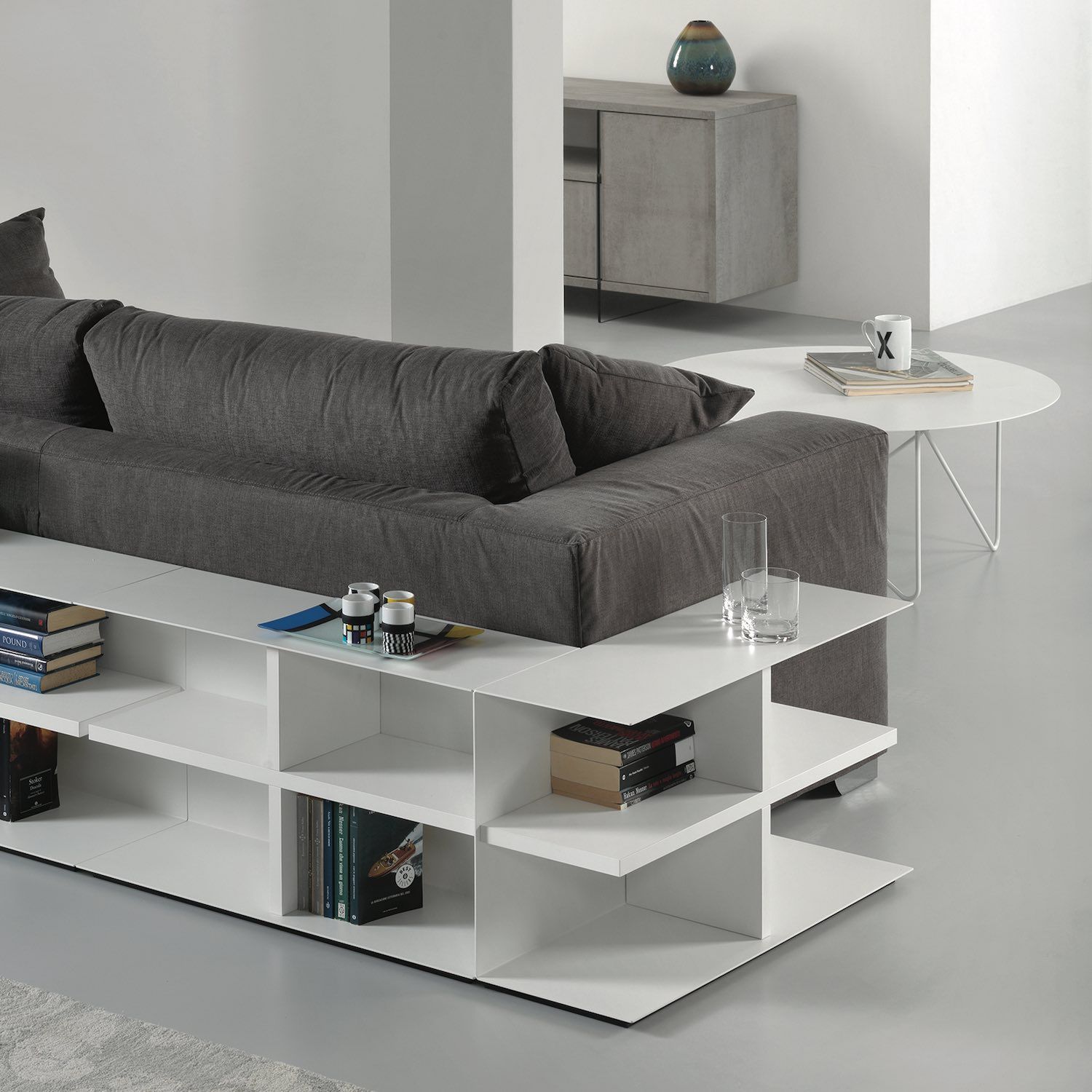 Mobile lato divano in acciaio e laminato Devon