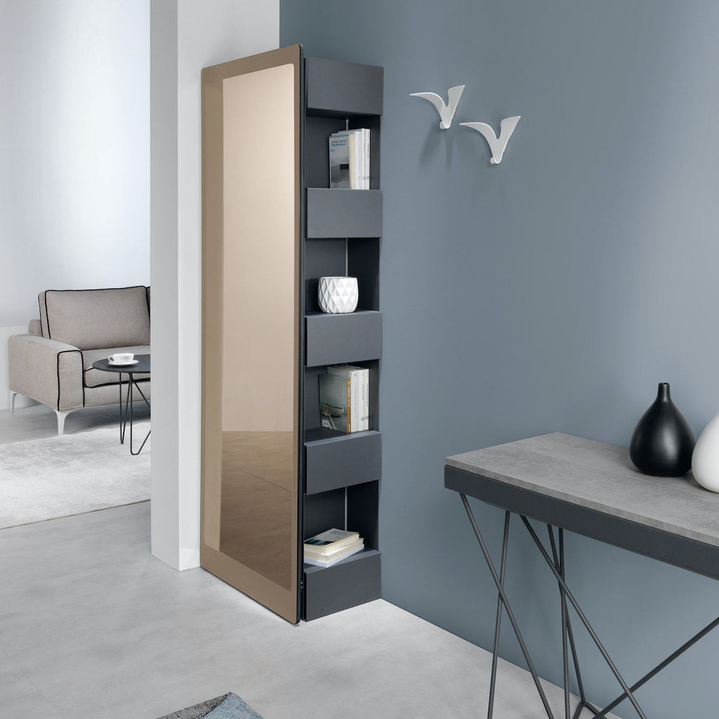 Specchio ad angolo con libreria e scarpiera Corinna