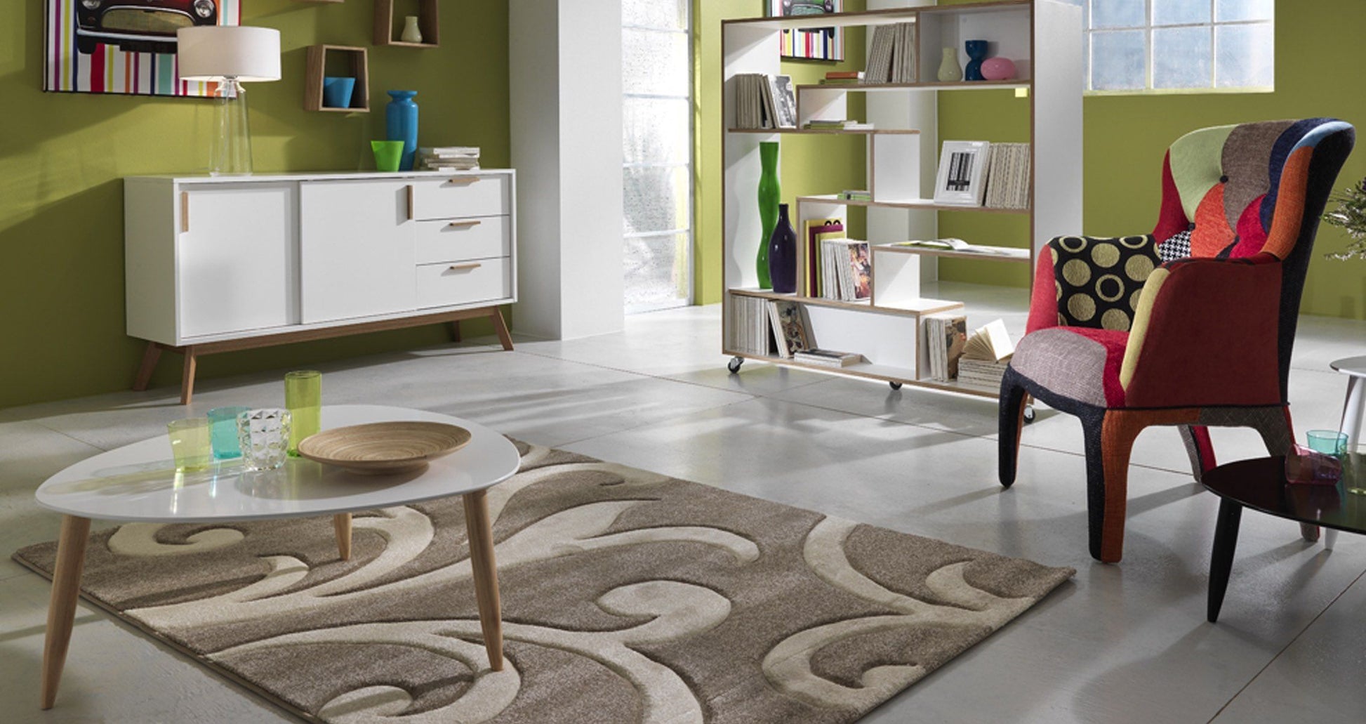 Tappeto moderno da salotto 140 x 190 cm Oman Crema