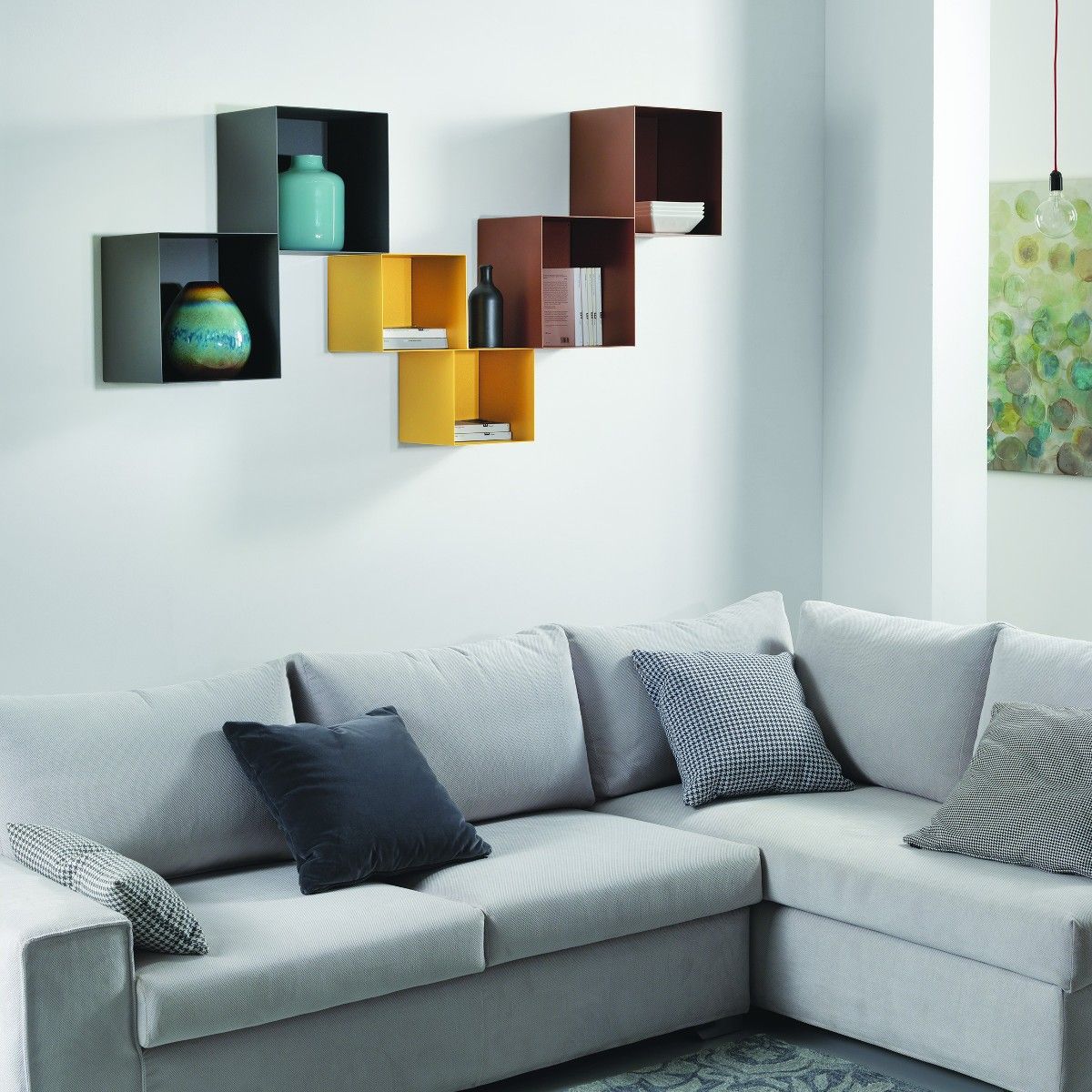 Set 3 mensole a cubo da parete in acciaio Naoki