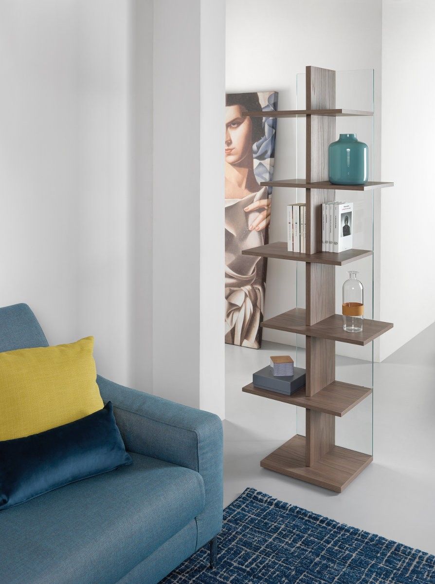 Libreria a colonna in vetro e legno Laddy