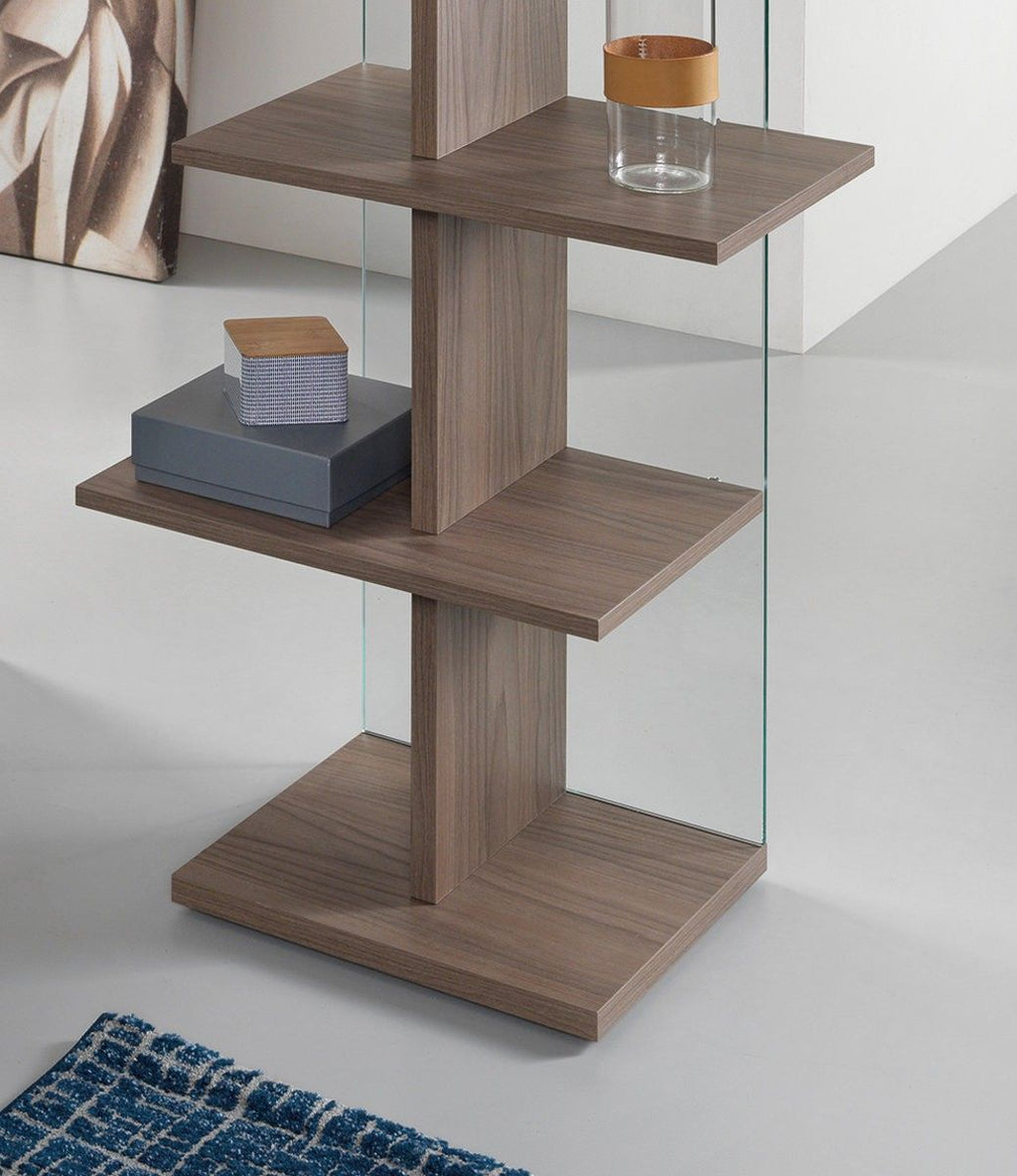 Libreria a colonna in vetro e legno Laddy