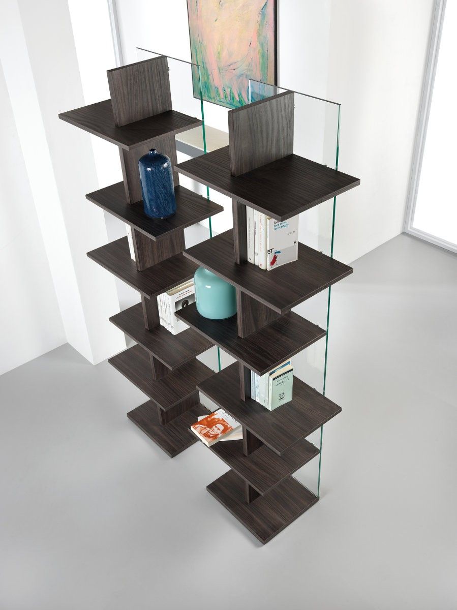 Libreria a colonna in vetro e legno Laddy