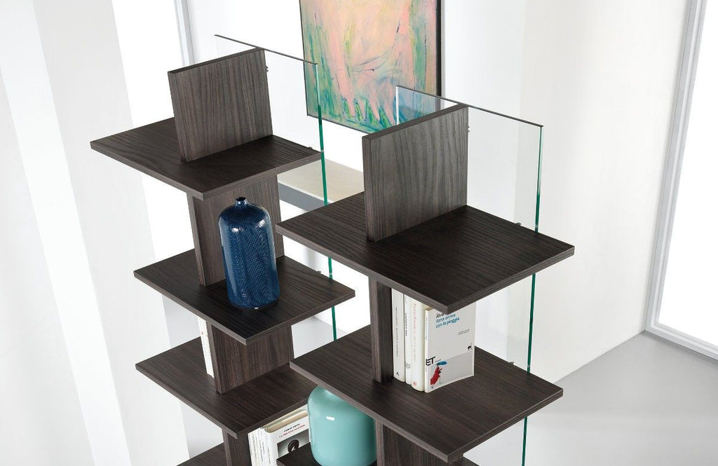 Libreria a colonna in vetro e legno Laddy
