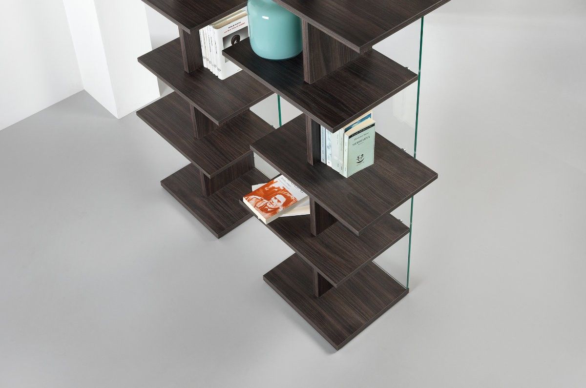 Libreria a colonna in vetro e legno Laddy