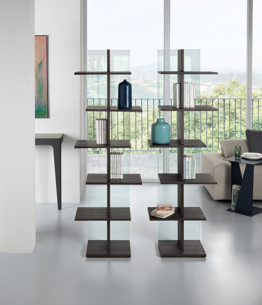 Libreria a colonna in vetro e legno Laddy