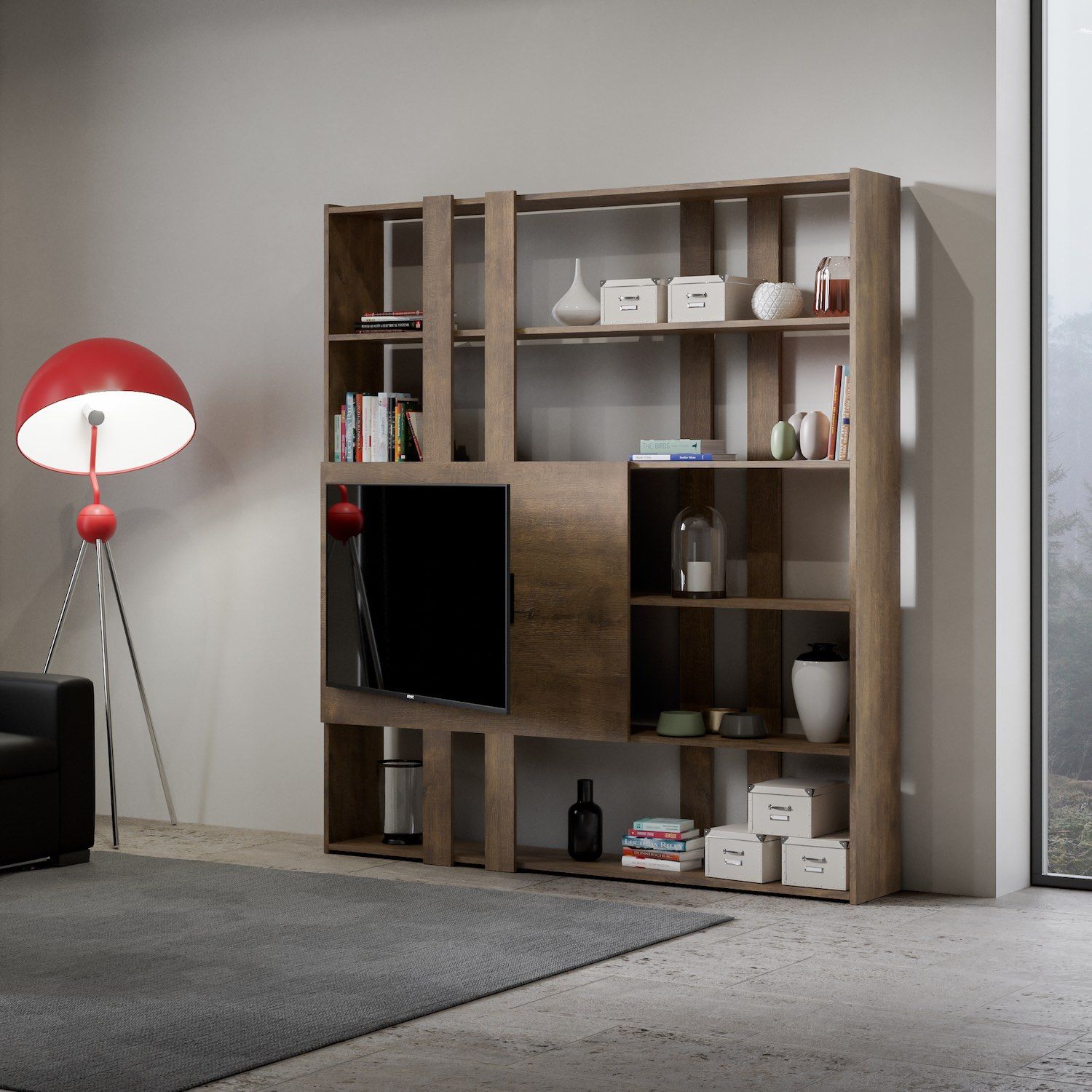 Parete attrezzata libreria in legno nobilitato Inedditah H