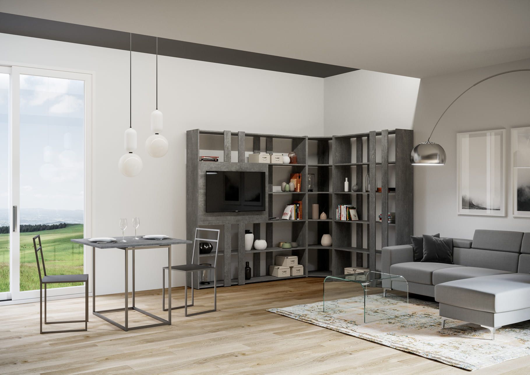 Parete attrezzata angolare per soggiorno Inedditah1