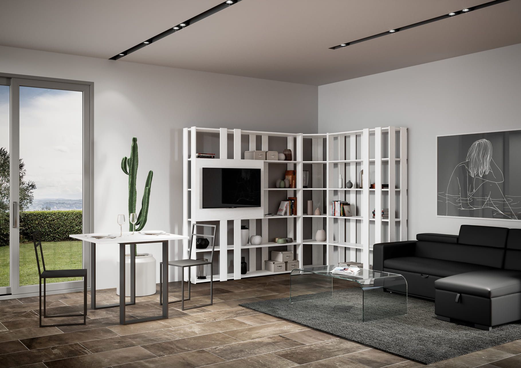 Parete attrezzata angolare per zona giorno Inedditah3